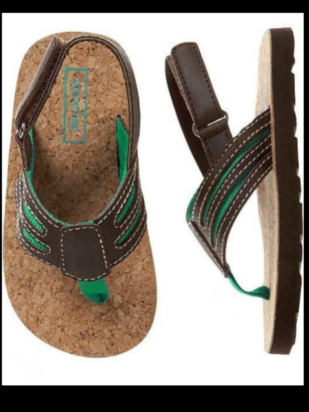 Baby Gap Kids Boys Brown and Green Cork-Style Thong Sandals Toddler Size 8.5 - 9